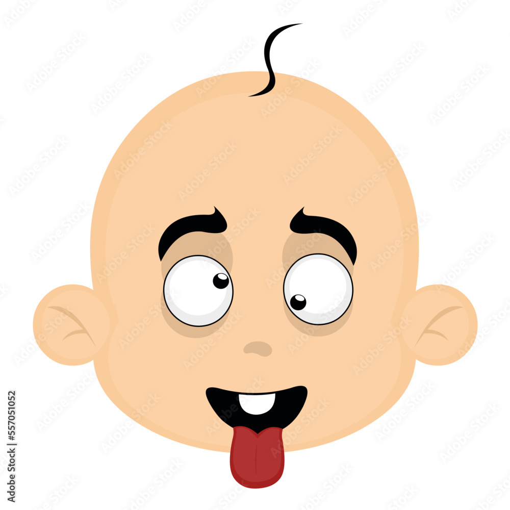 vector illustration of the face of a baby cartoon with an crazy expression