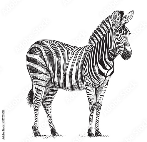 Photography Zebra standing sketch hand drawn wild animals Vector illustration