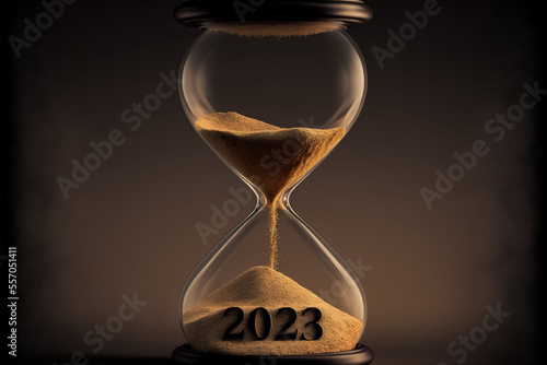 time is money concept, hour glass, 2023 new year concept