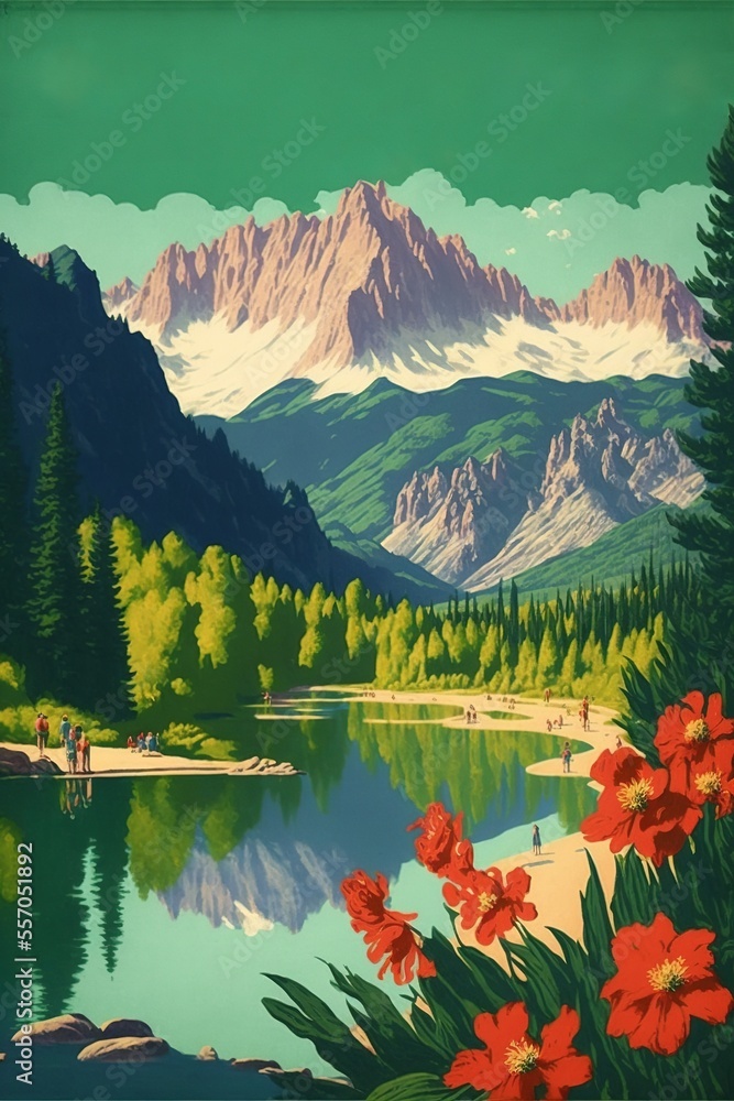 Φωτογραφία Vintage travel outdoor USA state park poster template illustration made with Gen