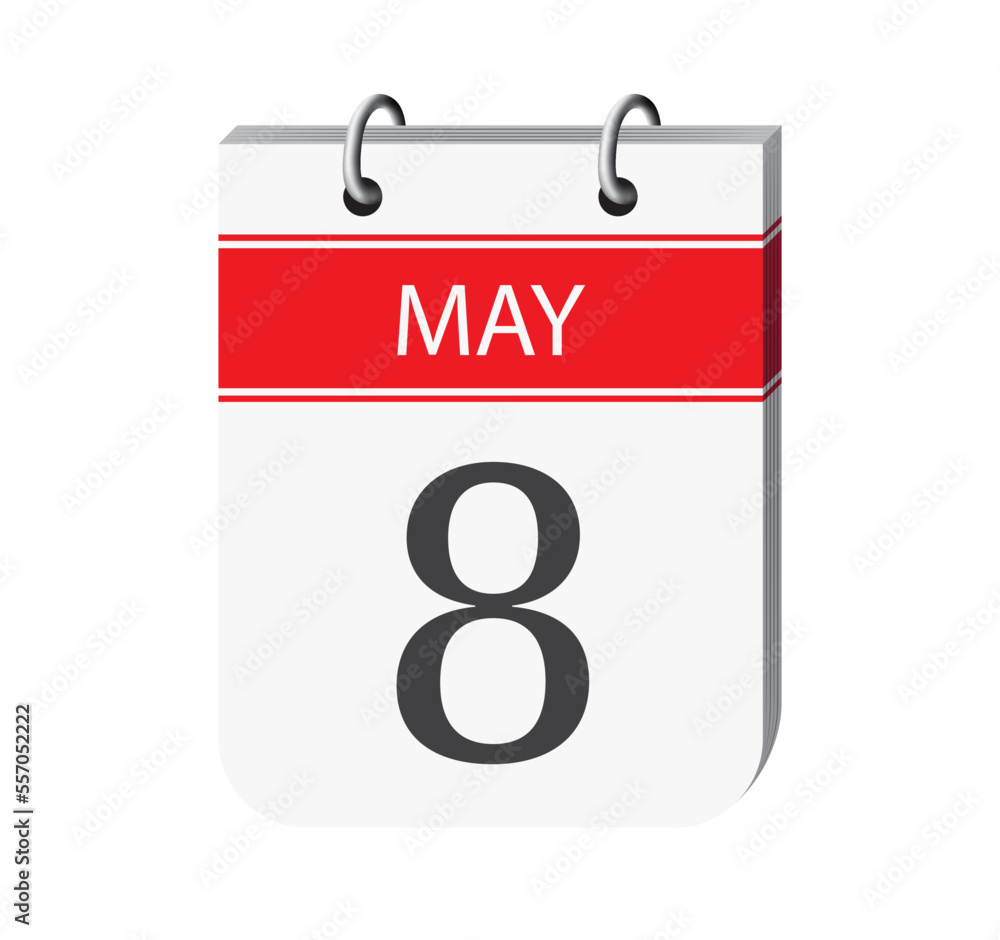 8 may calendar page vector. 3d one day calendar date appointment, deadline, event reminder illustration. Abstract three dimensional daily date calendar.
8 may calendar page vector. 3d one day calendar date appointment, deadline, event reminder illustration. Abstract three dimensional daily date calendar.