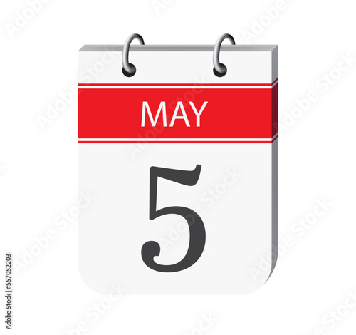 5 may calendar page vector. 3d one day calendar date appointment, deadline, event reminder illustration. Abstract three dimensional daily date calendar.
