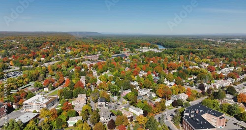 Amazing early afternoon autumn fall aerial video of Saratoga Springs New York photo