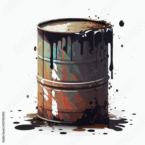 Barrel with spilled thick oil. Barrel vector illustration isolated on white background