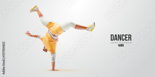 Realistic silhouette of a young hip-hop dancer, breake dancing man isolated on white background. Vector illustration