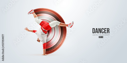 Realistic silhouette of a young hip-hop dancer, breake dancing man isolated on white background. Vector illustration