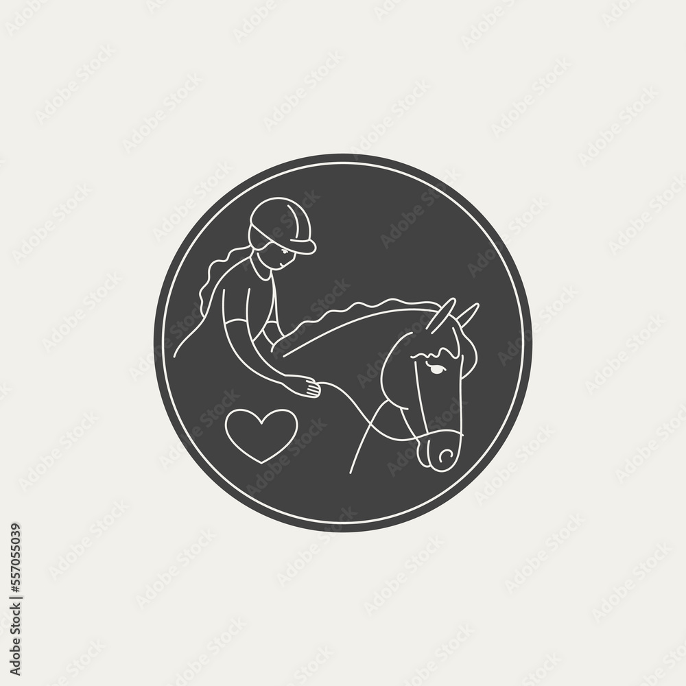 Girl and a horse, logo emblem design template illustration simple minimal linear style Girl and a horse, logo emblem design template illustration simple minimal linear style