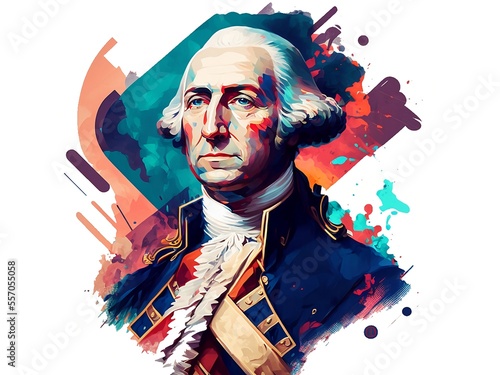 George Washington portrait in a modern, colorful style. White background.