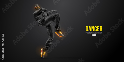 Abstract silhouette of a young hip-hop dancer, breake dancing man isolated on black background. Vector illustration
