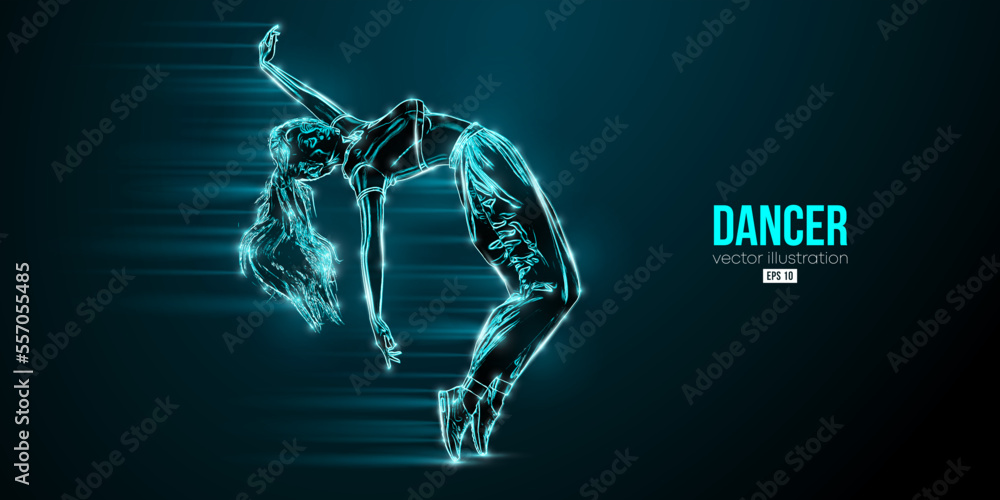 Abstract silhouette of a young hip-hop dancer, breake dancing woman isolated on black background. Vector illustration