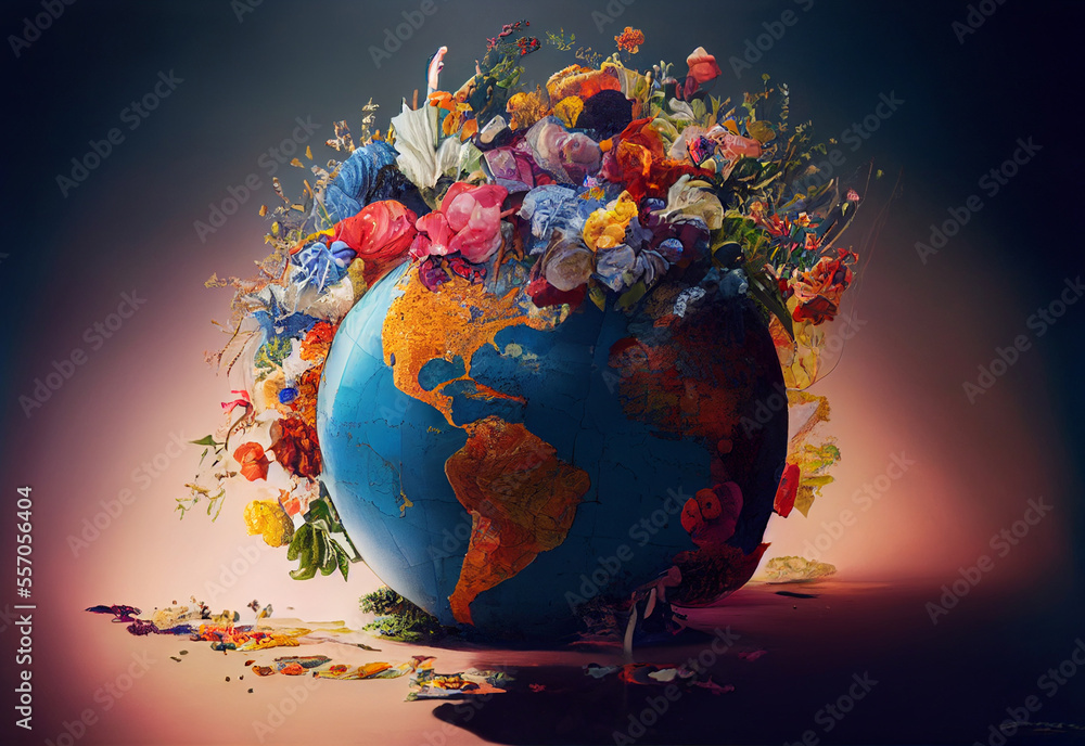Ecological concept. Planet earth with flowers.