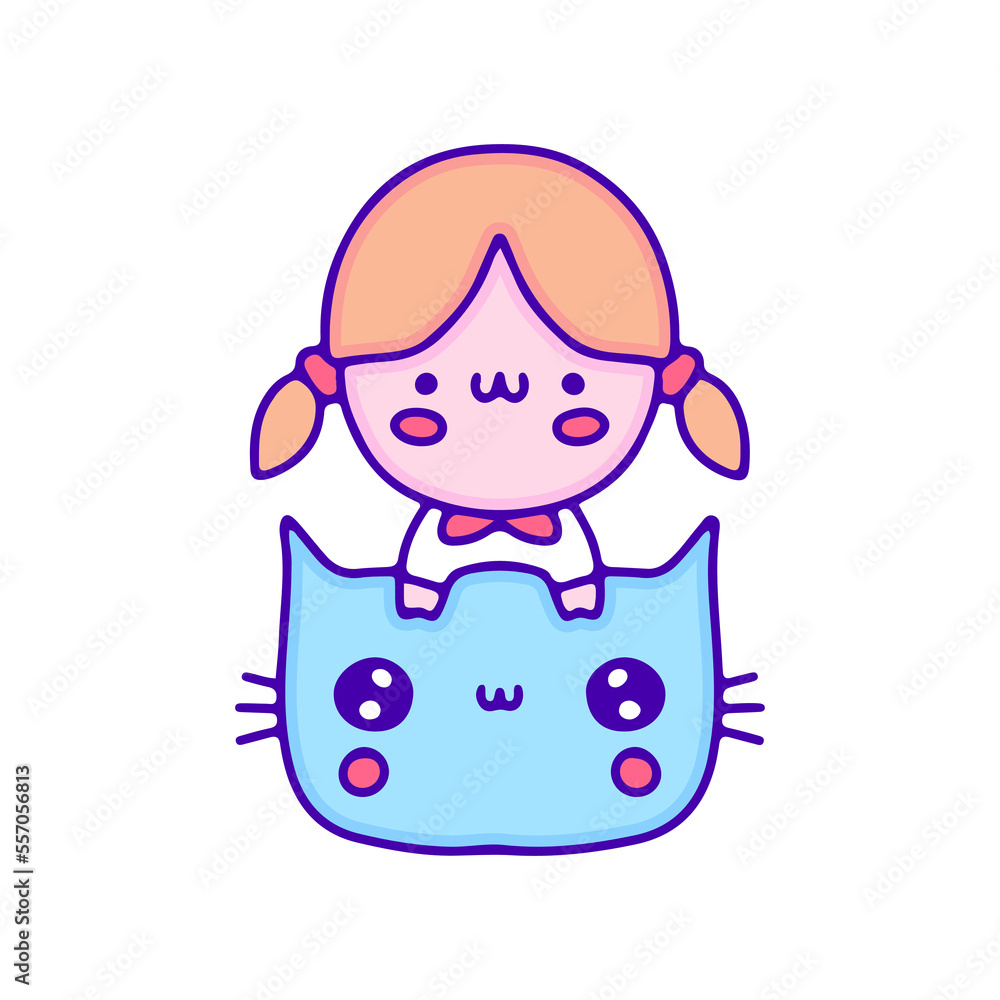 Cute baby girl and cat doodle art, illustration for t-shirt, sticker, or apparel merchandise. With modern pop and kawaii style. Cute baby girl and cat doodle art, illustration for t-shirt, sticker, or apparel merchandise. With modern pop and kawaii style.