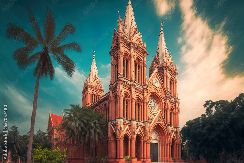 Vietnam's Nha Trang Cathedral. Generative AI