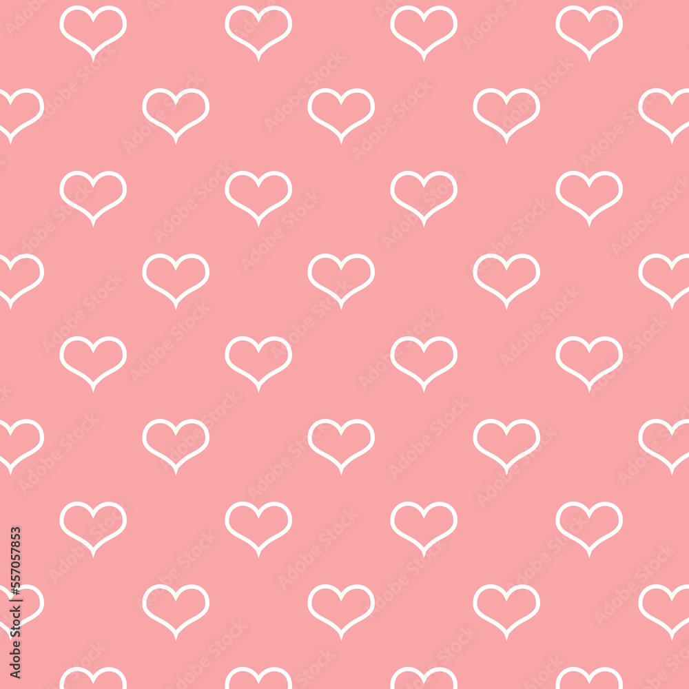 Valentine romantic love Pattern. White Hearts on Pink Background.