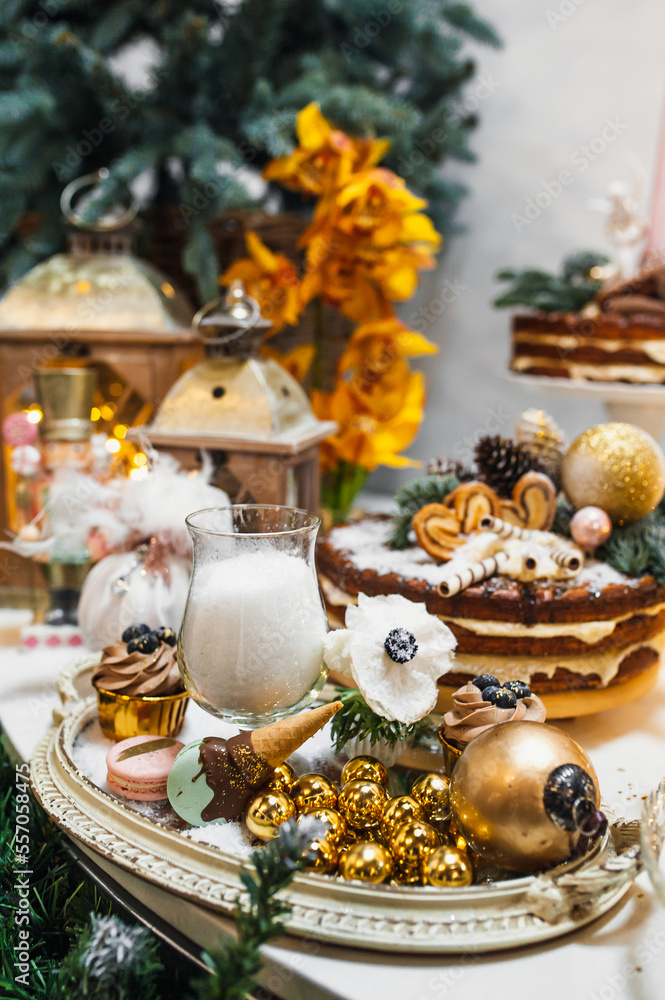 Christmas or New Year decor. Christmas concept. Table decoration, home Christmas or New Year decor. Christmas concept. Table decoration, home