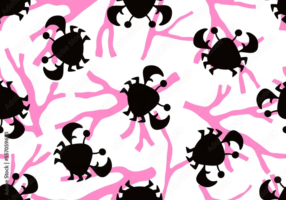 Fototapeta premium Cartoon silhouette animals seamless crabs pattern for wrapping paper and kids clothes print and fabrics