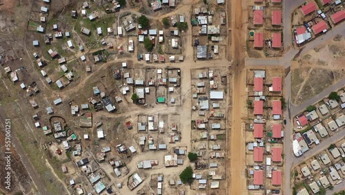 Real township South Africa poor area aerial top shop view 