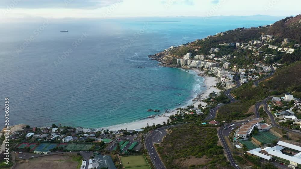 Hout bay beach aerial shot sunny day Cap Town South Africa Hout bay beach aerial shot sunny day Cap Town South Africa
