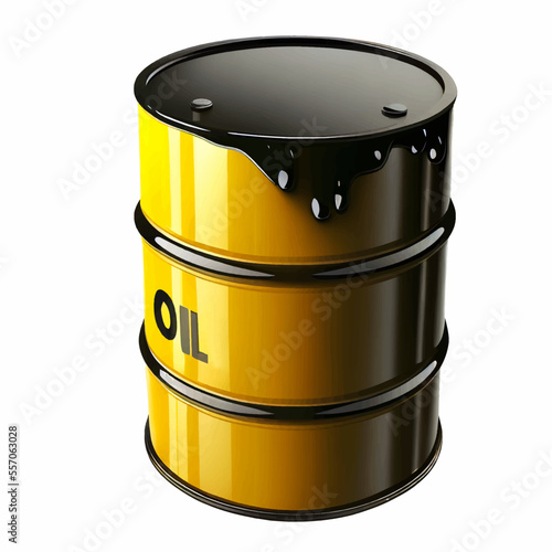 Yellow barrel labeled "oil" with thick oil spilling. Barrel vector illustration isolated on white background