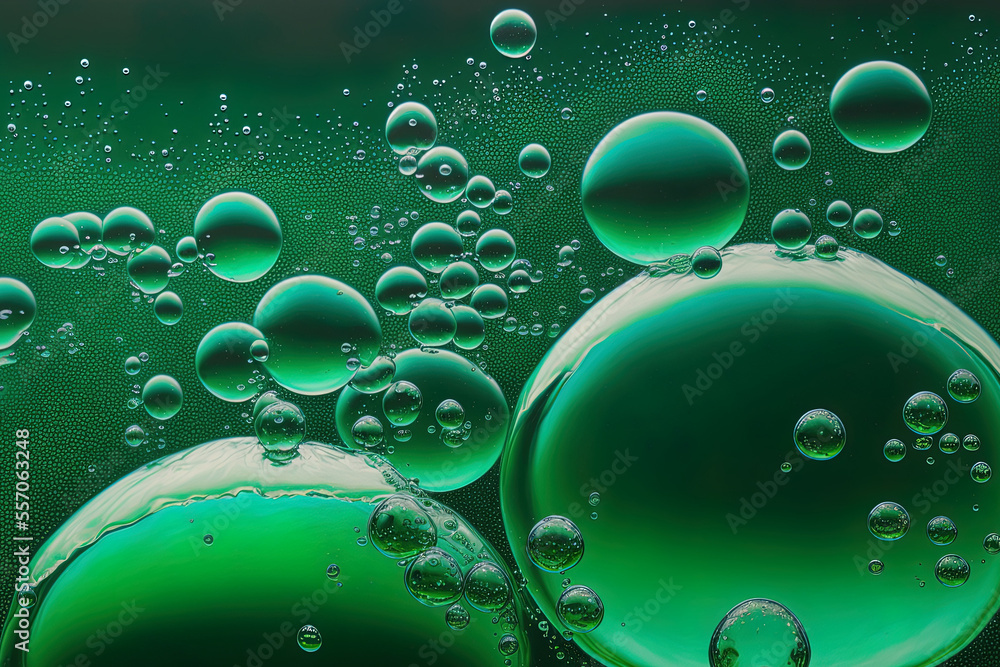 acrylic painting of bubbles in emerald green. Generative AI