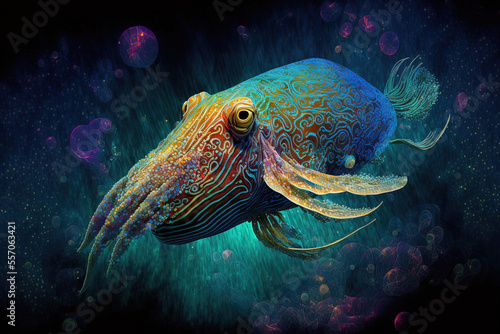 Cuttlefish underwater diving in the Pacific Ocean with marine life  wildlife  and animals. Generative AI