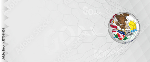 Banner design of a football ball with flag of Illinois in football net, the goal by national soccer team of Illinois.