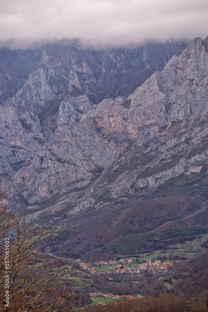 Naklejka premium General view of the village Posada de Valdeon in the Picos de Europa National Park in Spain