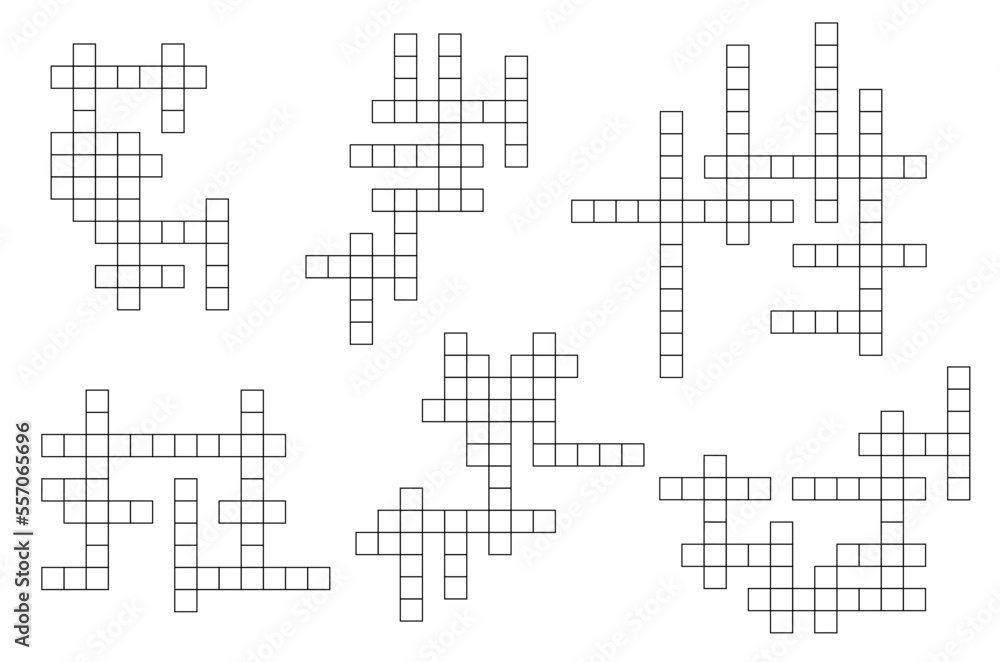 Crossword game grid, vector puzzle constructor with empty squares. Isolated vector circuit design for magazine and newspaper fun page. Abstract graphic rebus template, crossword teaser worksheet