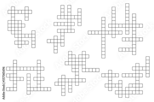 Crossword game grid, vector puzzle constructor with empty squares. Isolated vector circuit design for magazine and newspaper fun page. Abstract graphic rebus template, crossword teaser worksheet