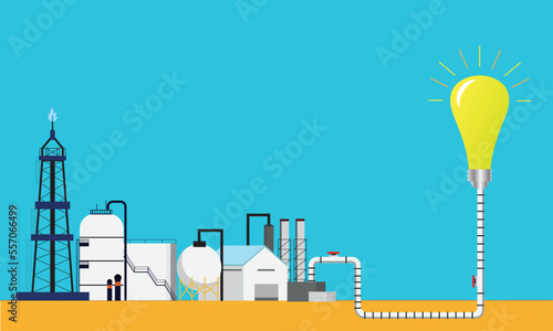 A vector of natural gas production, process and refinery supply with bulb. Natural gas supply to generate energy concept.