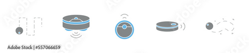Robotic vacuum cleaner modern line icon set, smart robot mop concept, cleansing device flat style vector icons, mobile floor washer emblems, circle hoover symbols isolated on white background