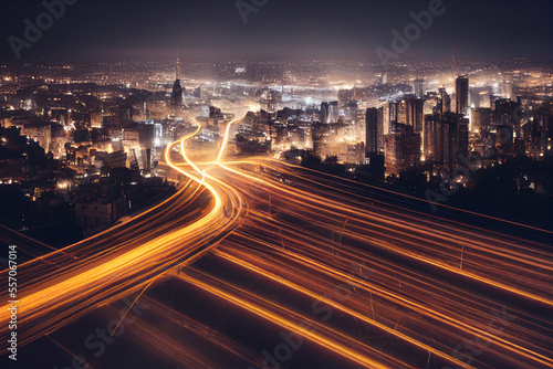 traffic in the city with long exposure