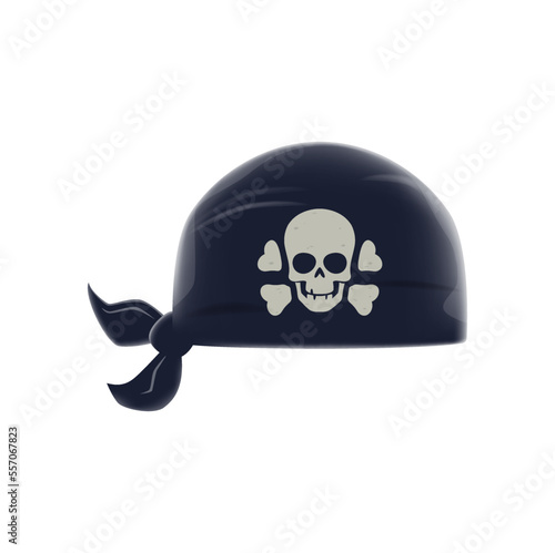 Black cartoon pirate bandana. Corsair sailor, buccaneer or filibuster clothing accessory, caribbean privateer or pirate isolated vector headgear, bandana with Jolly Roger human skull, crossed bones