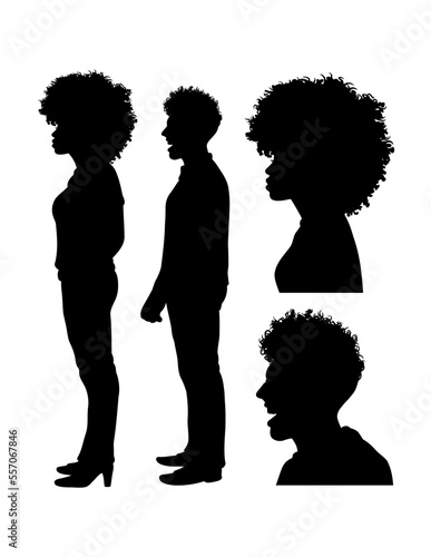 Afro male and female standing silhouette