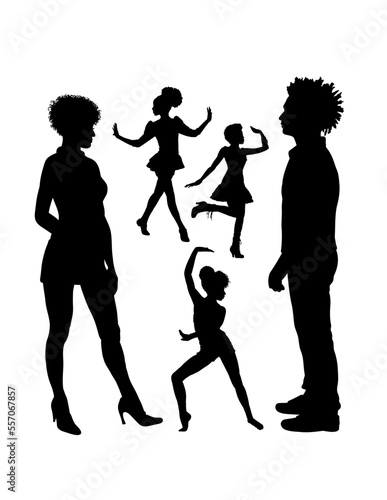 Afro male and female action silhouette