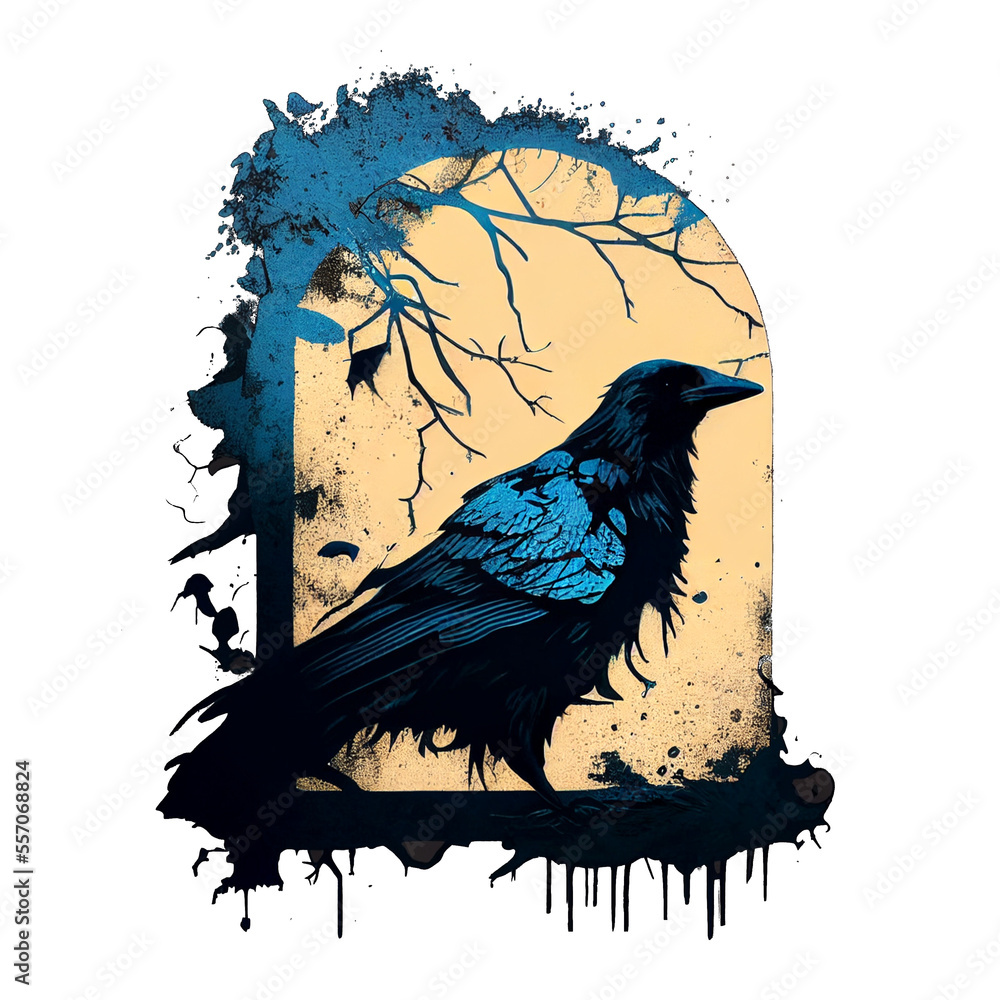 ภาพประกอบสต็อก Poe's raven transparent background, blackbird, crow