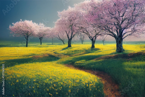 landscape with blooming trees