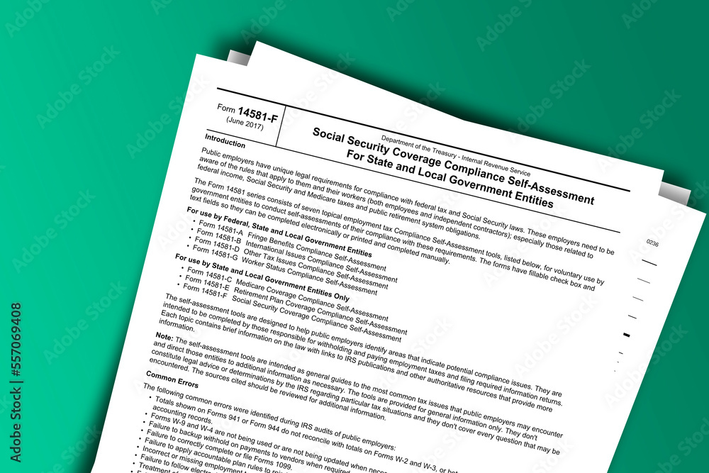 Form 14581-F documentation published IRS USA 09.16.2017. American tax document on colored Form 14581-F documentation published IRS USA 09.16.2017. American tax document on colored