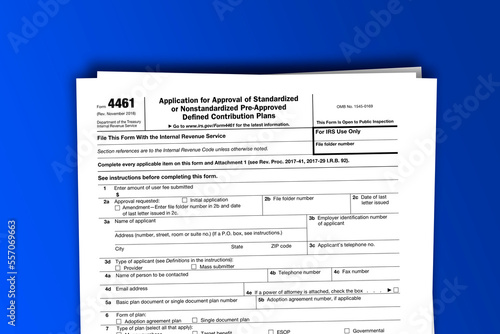 Form 4461 documentation published IRS USA 11.27.2018. American tax document on colored