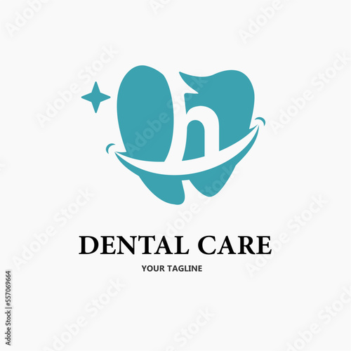 Initial Letter h with Tooth and Smile Icon for Dental Health Care and Dental Clinic, Dentistry Business Logo Idea Template