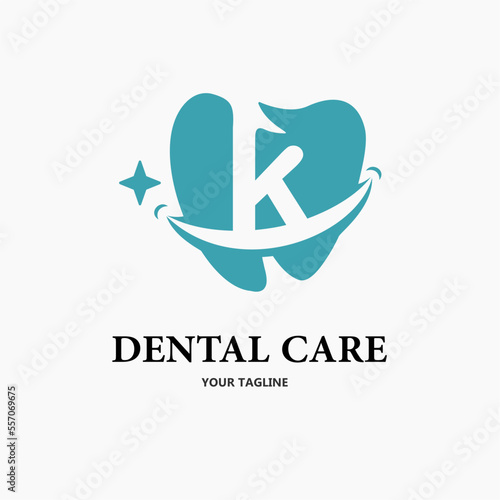 Initial Letter k with Tooth and Smile Icon for Dental Health Care and Dental Clinic  Dentistry Business Logo Idea Template