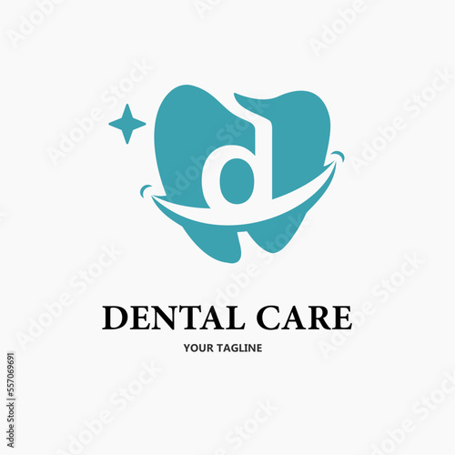 Initial Letter d with Tooth and Smile Icon for Dental Health Care and Dental Clinic, Dentistry Business Logo Idea Template