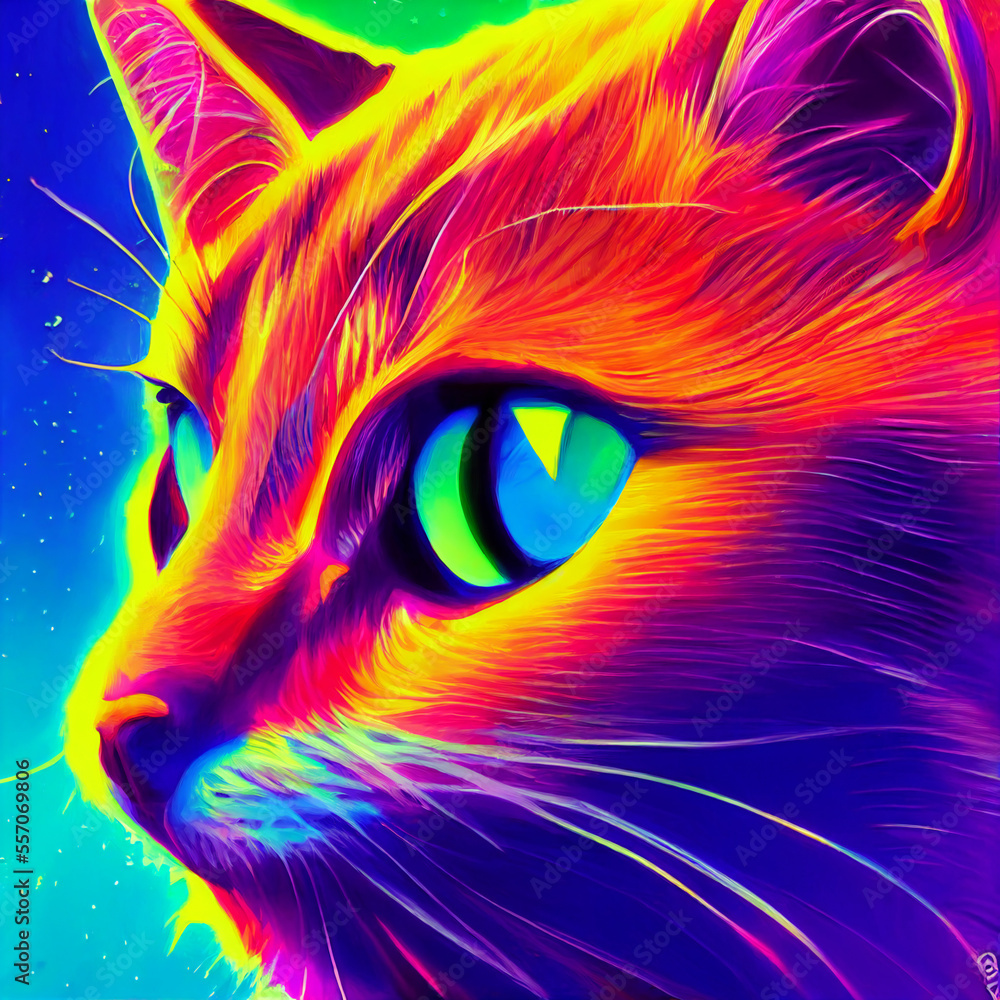 cute animal little pretty colorful cat portrait from a splash of watercolor illustration