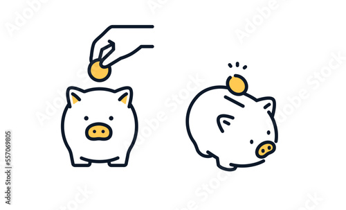 ブタの貯金箱と手のシンプルなベクターアイコンイラスト素材