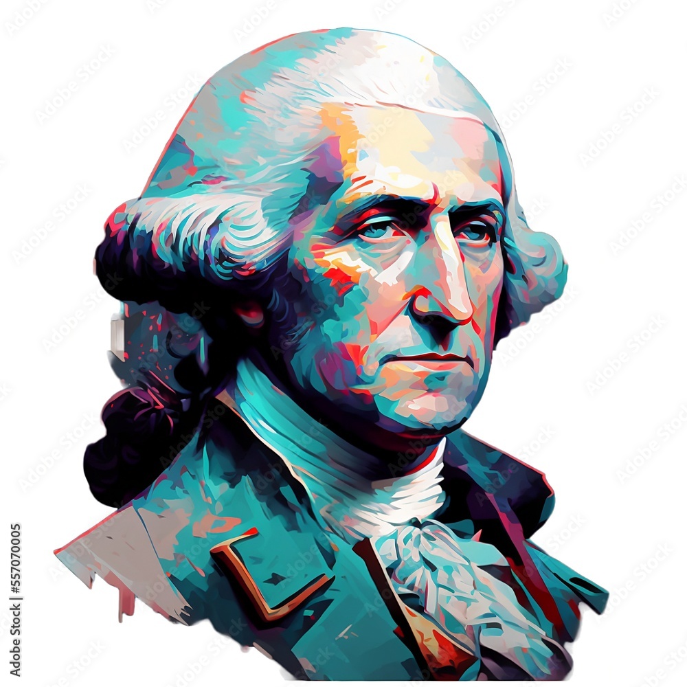 George Washington portrait in a modern, colorful style