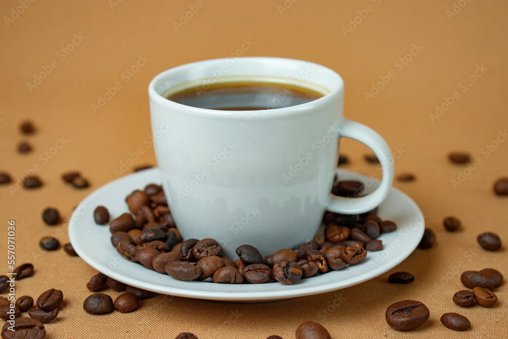 cup of coffee with beans cup of coffee with beans