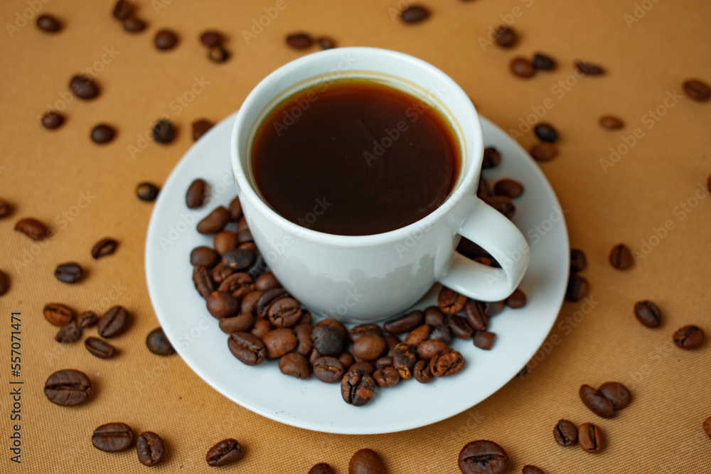 cup of coffee with beans cup of coffee with beans