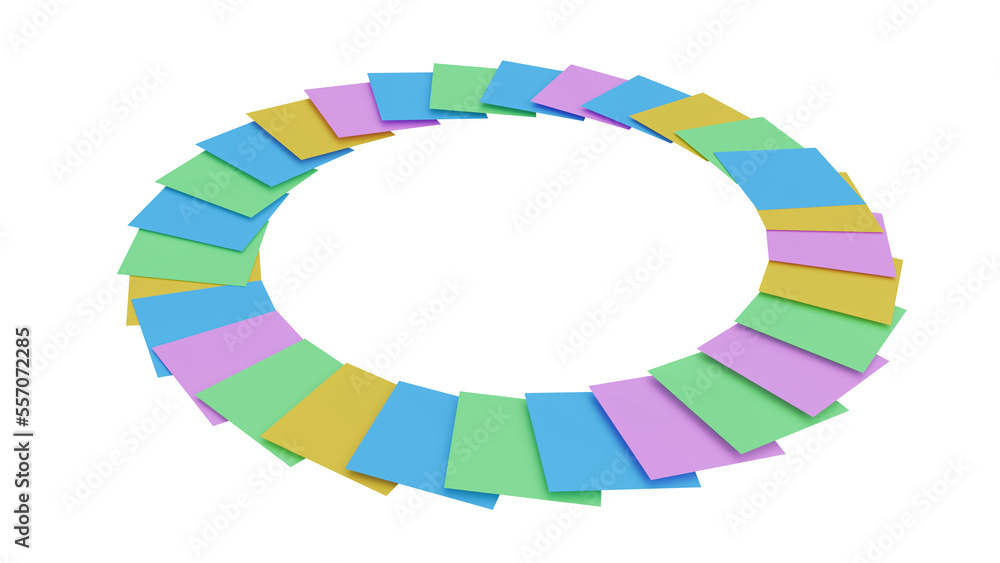 Fototapeta premium Small colourful empty paper notes in a circle. 3d rendering. 