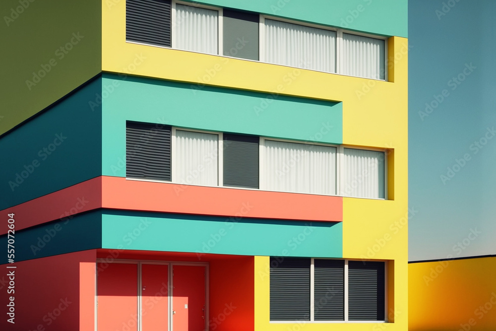 Brightly colored building facade generated with AI Brightly colored building facade generated with AI