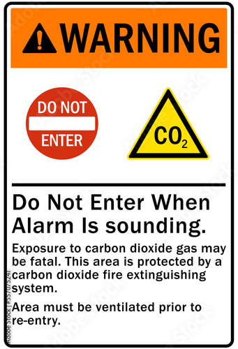 Fire hazard carbon dioxide co2 warning sign do not enter when alarm is sounding carbon dioxide hazard